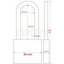 ELZETT 2048/45/115 Hosszúkengyelű Tutius lakat (3 db kulccsal)
